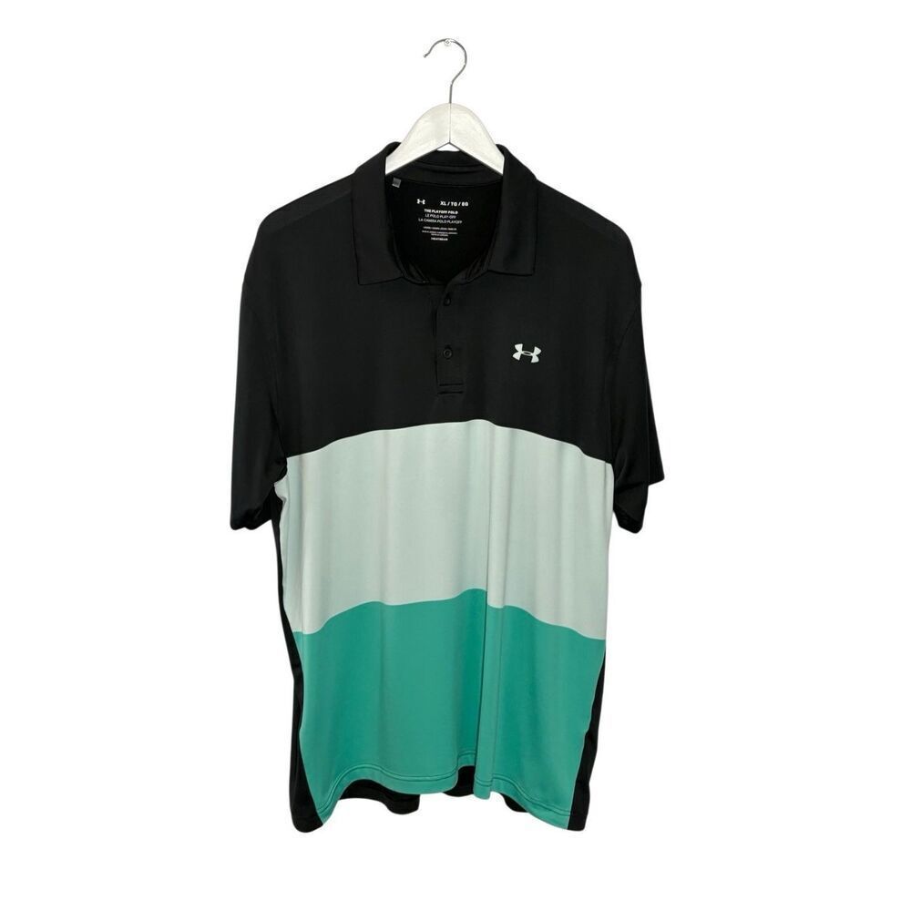 Under Armour Playoff 2.0 colorblock black and teal polo shirt - XL